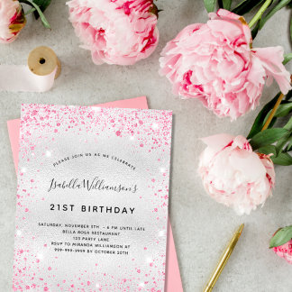 Silberrosa Glitzer - Einladung zum Geburtstag Flyer