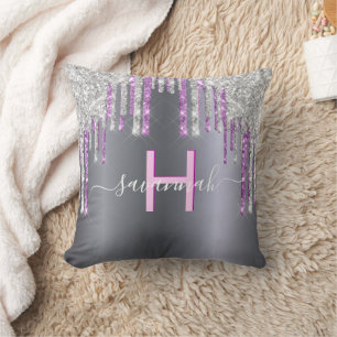 Silberrosa Glitzer lila Funkelskriptname Kissen