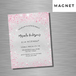 Silberrosa Glitzer Magneteinladung<br><div class="desc">Für einen eleganten 21. Geburtstag (oder jedes Alter). Ein Imitat silber aussehender Hintergrund. Dekoriert mit rosa Imitat Glitzer,  Glitzern. Personalisieren und fügen Sie Namen,  Alter und Party Details hinzu. Der Name wird mit einem handgeschriebenen Stilskript geschrieben</div>