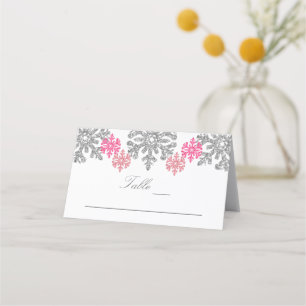 Silberrosa Schneeflocken Winterhochzeit Platzkarte