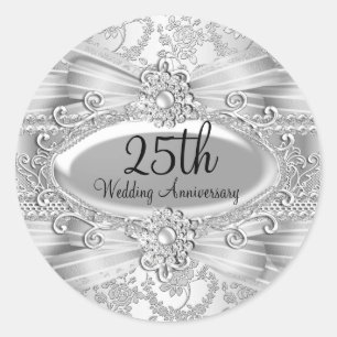 Silberrose & Juwel 25. Jubiläumsaufkleber Runder Aufkleber