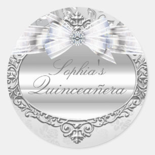 Silberrose & Schleife Quinceanera Aufkleber