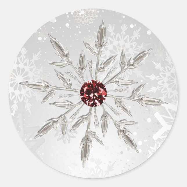 Silberrote Schneeflocken Winterkleber Runder Aufkleber (Vorderseite)
