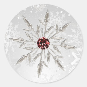 Silberrote Schneeflocken Winterkleber Runder Aufkleber