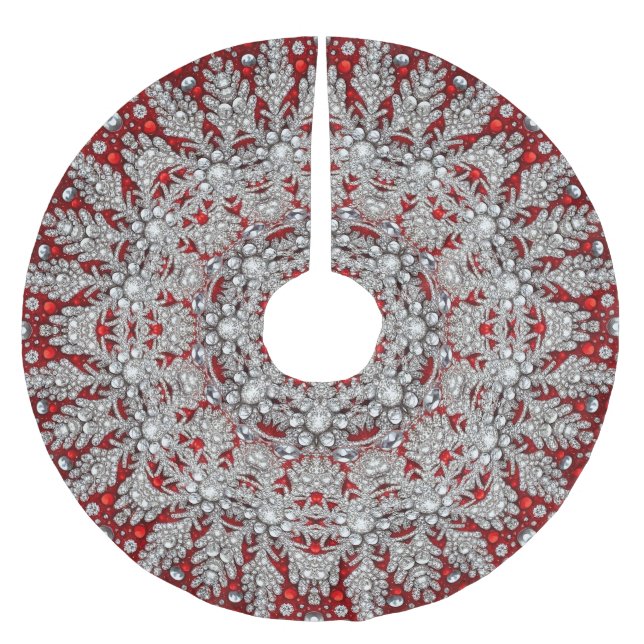 Silberroter dekorativer Baumrock Polyester Weihnachtsbaumdecke (Vorderseite)