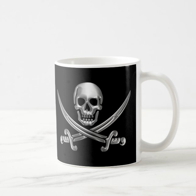 Silberschädel und Schwerter, überquert Kaffeetasse (Rechts)