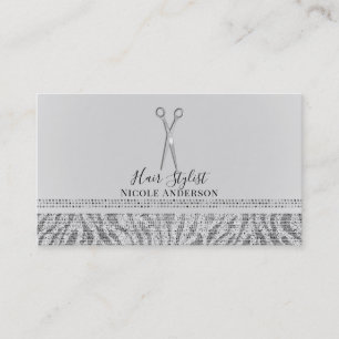 Silberschere White Gray Zebra Chic Haare Stylist Visitenkarte