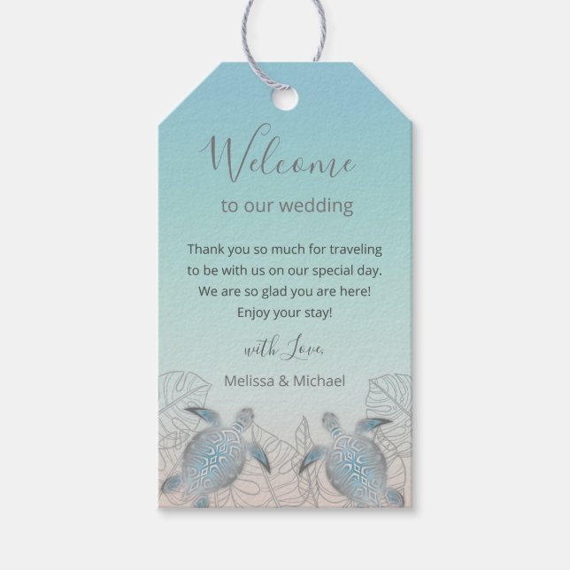 Silberschildkröten Beach Hochzeitungs-Begrüßungsta Geschenkanhänger (Vorderseite)