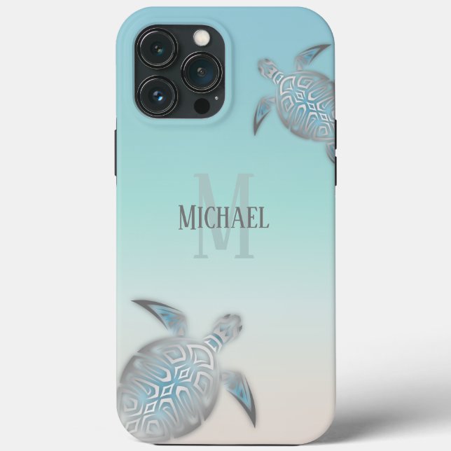 Silberschildkröten Initialen Ihren Namen Türkis Be Case-Mate iPhone Hülle (Rückseite)