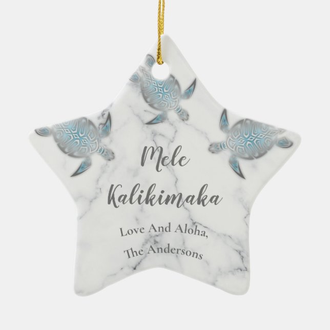 Silberschildkröten | Mele Kalikimaka Hawaiian Keramik Ornament (Vorne)