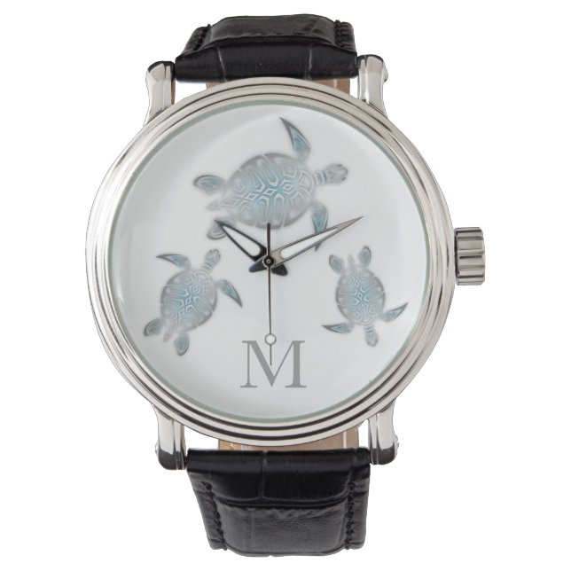 Silberschildkröten Monogramm Armbanduhr (Vorderseite)