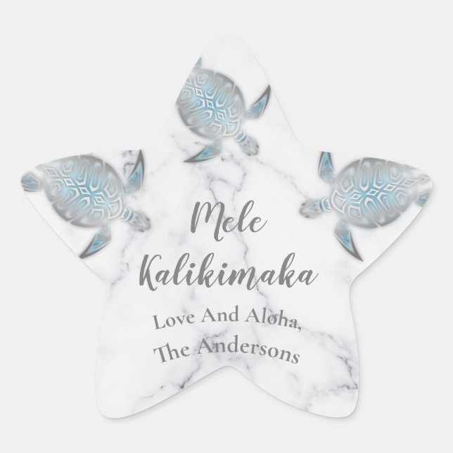 Silberschildkrötenmarmor | Mele Kalikimaka |Weihna Stern-Aufkleber (Vorderseite)