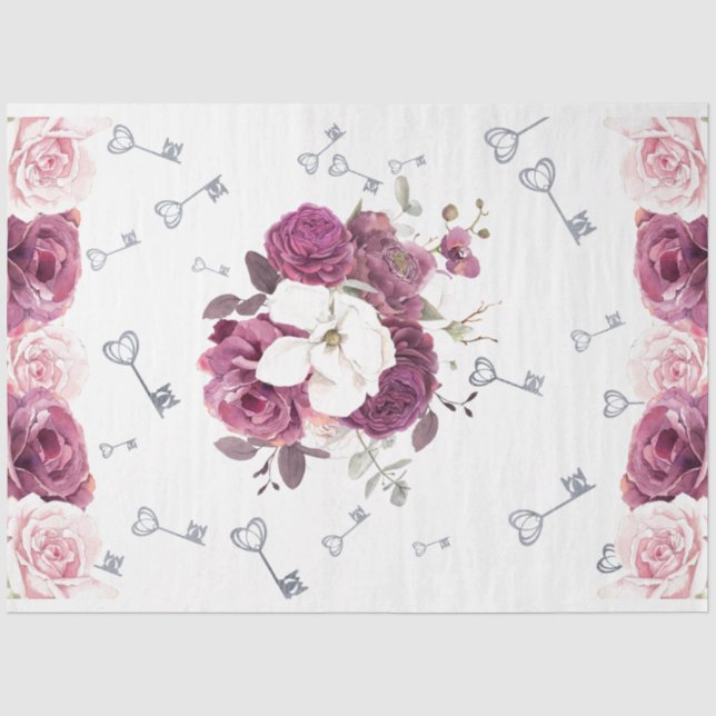 Silberschlüssel und Blumenzwirnpapier Seidenpapier (Vorderseite)