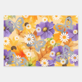 Silberschmetterling, Herbst-Blume Geschenkpapier Set