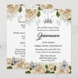 Silberschmetterling Rose quinceanera Einladung