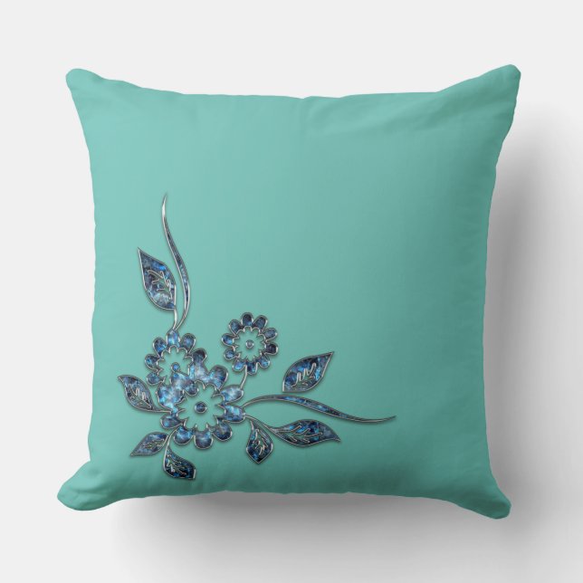 Silberschmuck der blauen Blume Kissen (Vorderseite)