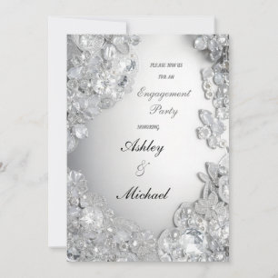 Silberschmuck Engagement Party Chic Glitzer Einladung