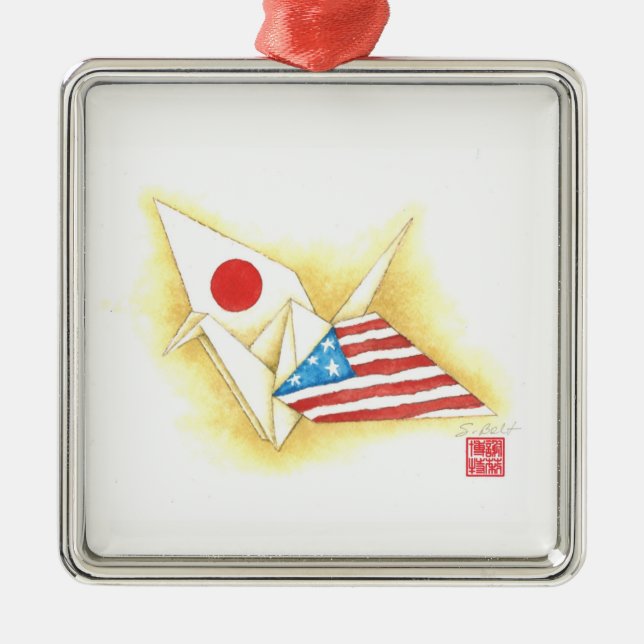 Silberschmuck ~ Freundschaft zwischen Japan und de Silbernes Ornament (Vorne)