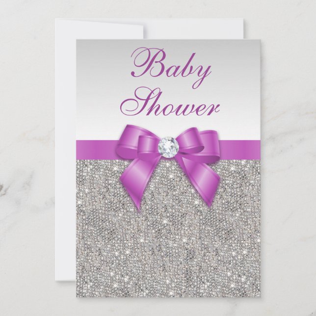 Silberschmuck Radiant Orchid Bow Babydusche Einladung (Vorderseite)