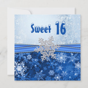 Silberschneeflocke auf blauem Sweet 16 Party Einladung