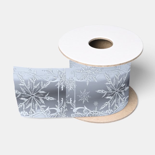 Silberschneeflocke Winterfrost grau weiß Satinband (Spule)