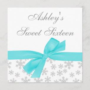 Silberschneeflocken Aquamarin Bow Sweet 16 Einladu Einladung