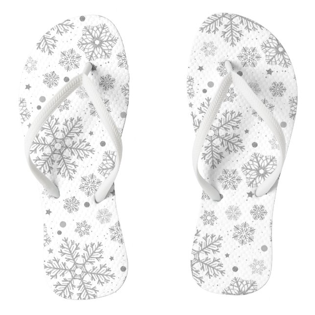 Silberschneeflocken auf weiß flip flops (Fußbett)