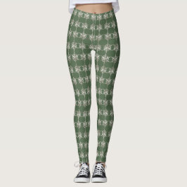 Silberschneeflocken mit grünem Hintergrund Leggings