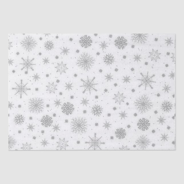 Silberschneeflocken Weißes Design Seidenpapier (Vorderseite)