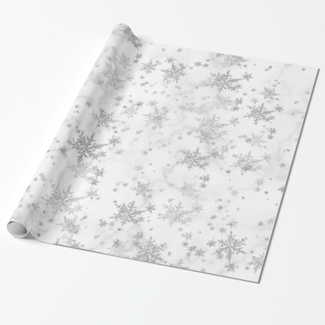 Silberschneeflocken Weißes Marmorwackelpapier Geschenkpapier (Ungerollt)