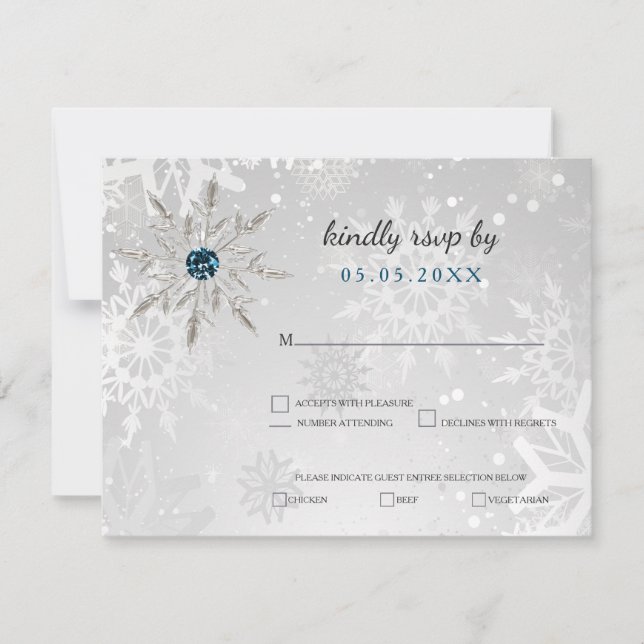 Silberschneeflocken Winterhochzeit uAwg Einladung (Vorderseite)