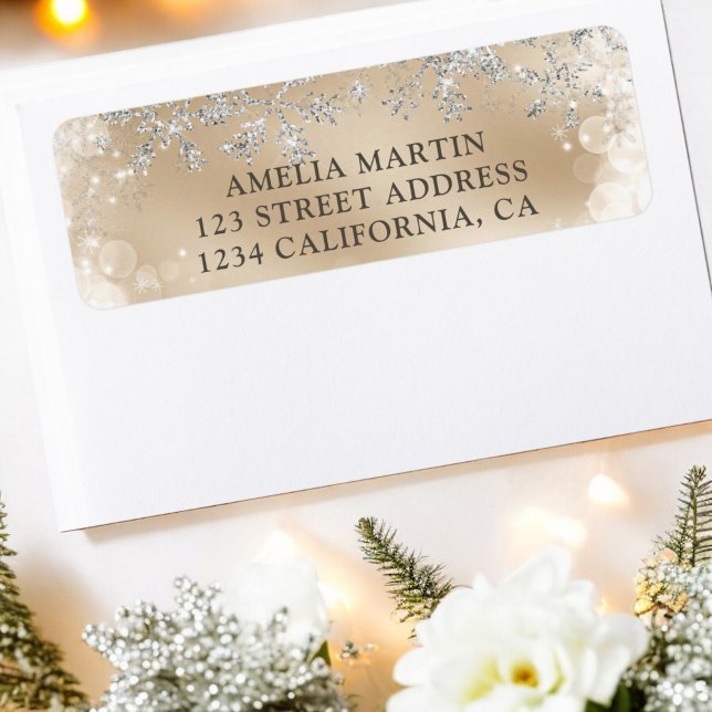 Silberschneegel-Babydusche (Winter silver snow gold baby shower label)