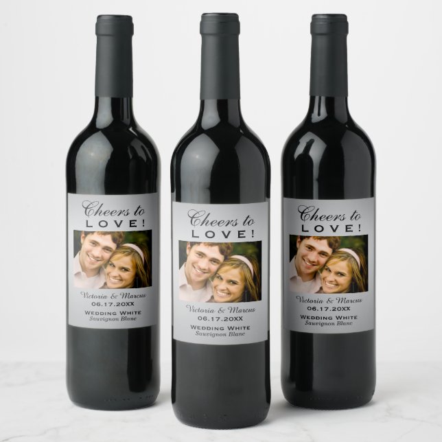 Silberschrei zur Liebe Hochzeit Foto Flasche Gefal Weinetikett (Flaschen)