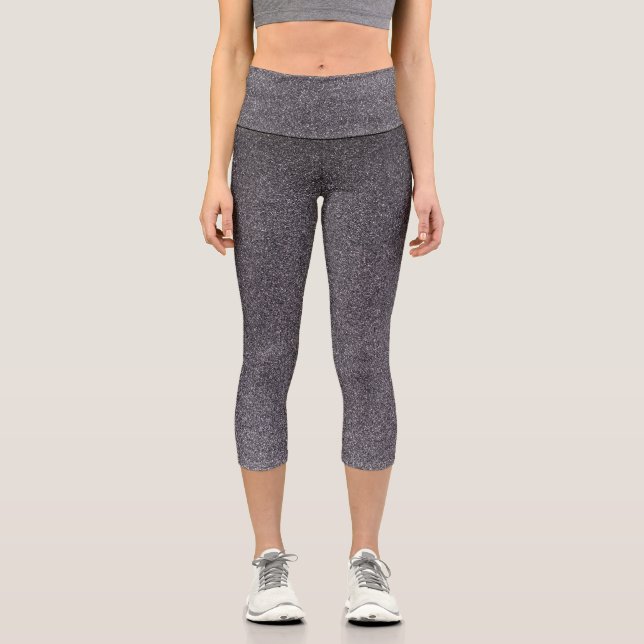 Silberschwarze Glitzer Capri Leggings (Vorderseite)