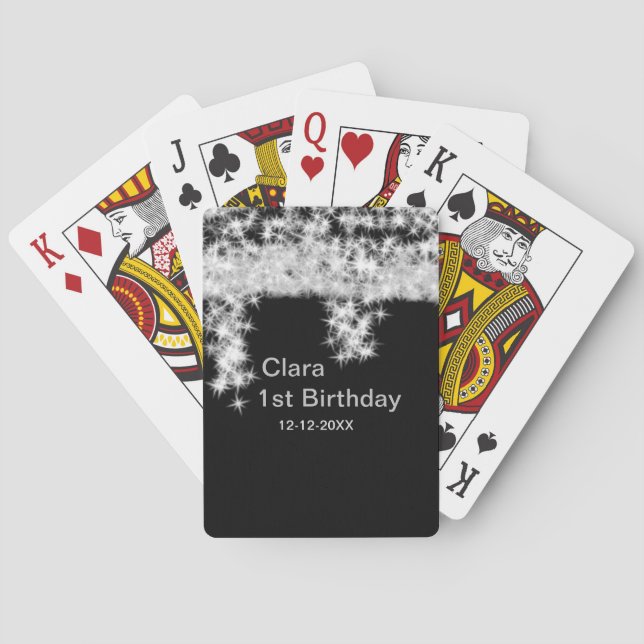Silberschwarzer Glitzer geben den Namen Geburtstag Spielkarten (Rückseite)