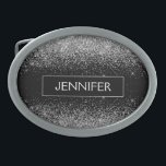 Silberschwarzer Glitzer Girl Monogram Name Ovale Gürtelschnalle<br><div class="desc">Monogramm Name Gürtelschnalle,  silberfarben und schwarz,  schwarzer Glitzer. Das macht den perfekten Abschluss,  süß 16 16.,  18.,  21.,  30.,  40.,  50.,  60.,  70.,  80.,  90.,  100. Geburtstag,  Hochzeit,  Brautparty,  Jubiläum,  Babydusche oder Junggeselinnen-Abschied Geschenk für jemanden,  der Luxus und Chic Stil Lieben glänze.</div>