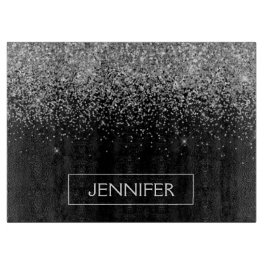Silberschwarzer Glitzer Girl Monogram Name Schneidebrett
