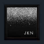 Silberschwarzer Glitzer Monogram-Mädchenname Erinnerungskiste<br><div class="desc">Schwarz und Silber Sparkle Glitzer Monogram Name Jewelry Keepake Box. Dies macht den perfekten Abschluss,  Geburtstag,  Hochzeit,  Brautparty,  Jubiläum,  Babydusche oder Junggeselinnen-Abschied Geschenk für jemanden,  die Lieben glamourösen Luxus und schicke Stile.</div>