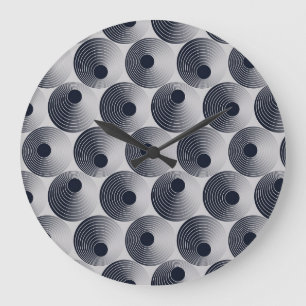 Silberschwarzes Mosaik: Konzentrische Ringe Textur Große Wanduhr