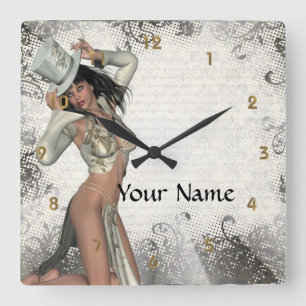 Silbershowgirl Quadratische Wanduhr