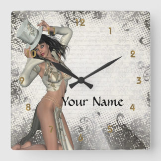 Silbershowgirl Quadratische Wanduhr