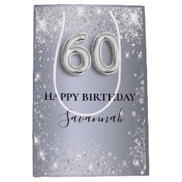 Silberstaub-Monogramm aus Glitzer zum 60. Geburtst Mittlere Geschenktüte