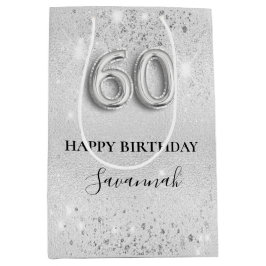 Silberstaub-Monogramm aus Glitzer zum 60. Geburtst Mittlere Geschenktüte