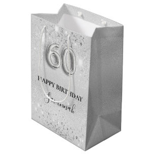 Silberstaub-Monogramm aus Glitzer zum 60. Geburtst Mittlere Geschenktüte
