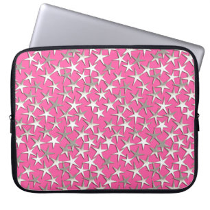 Silbersterne auf Fuchsienrosa Laptopschutzhülle