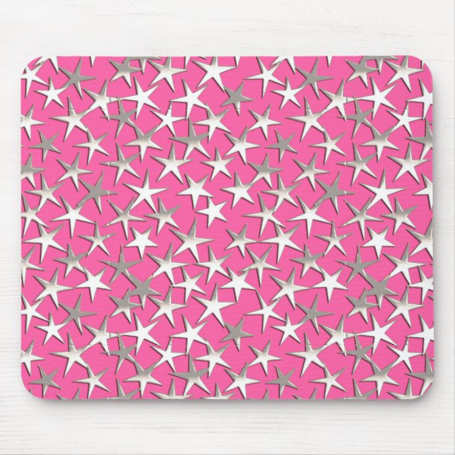 Silbersterne auf Fuchsienrosa Mousepad (Vorne)