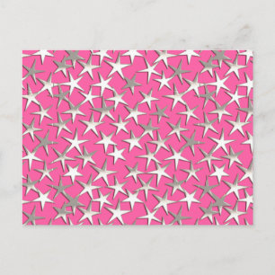 Silbersterne auf Fuchsienrosa Postkarte