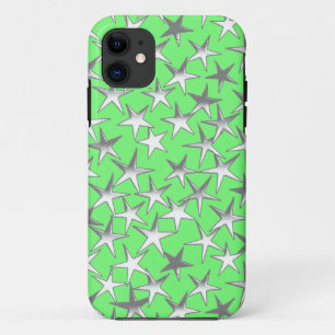 Silbersterne, auf Limettengrün iPhone 11 Hülle