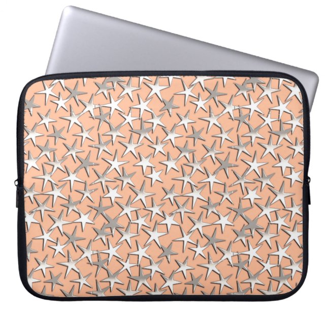 Silbersterne auf pfirsichrosa laptopschutzhülle (Vorderseite)