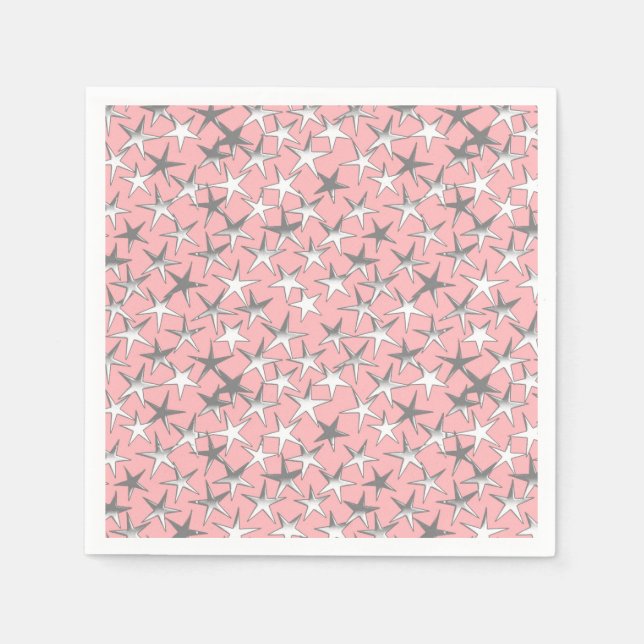 Silbersterne, auf rosa Muschel Serviette (Vorderseite)